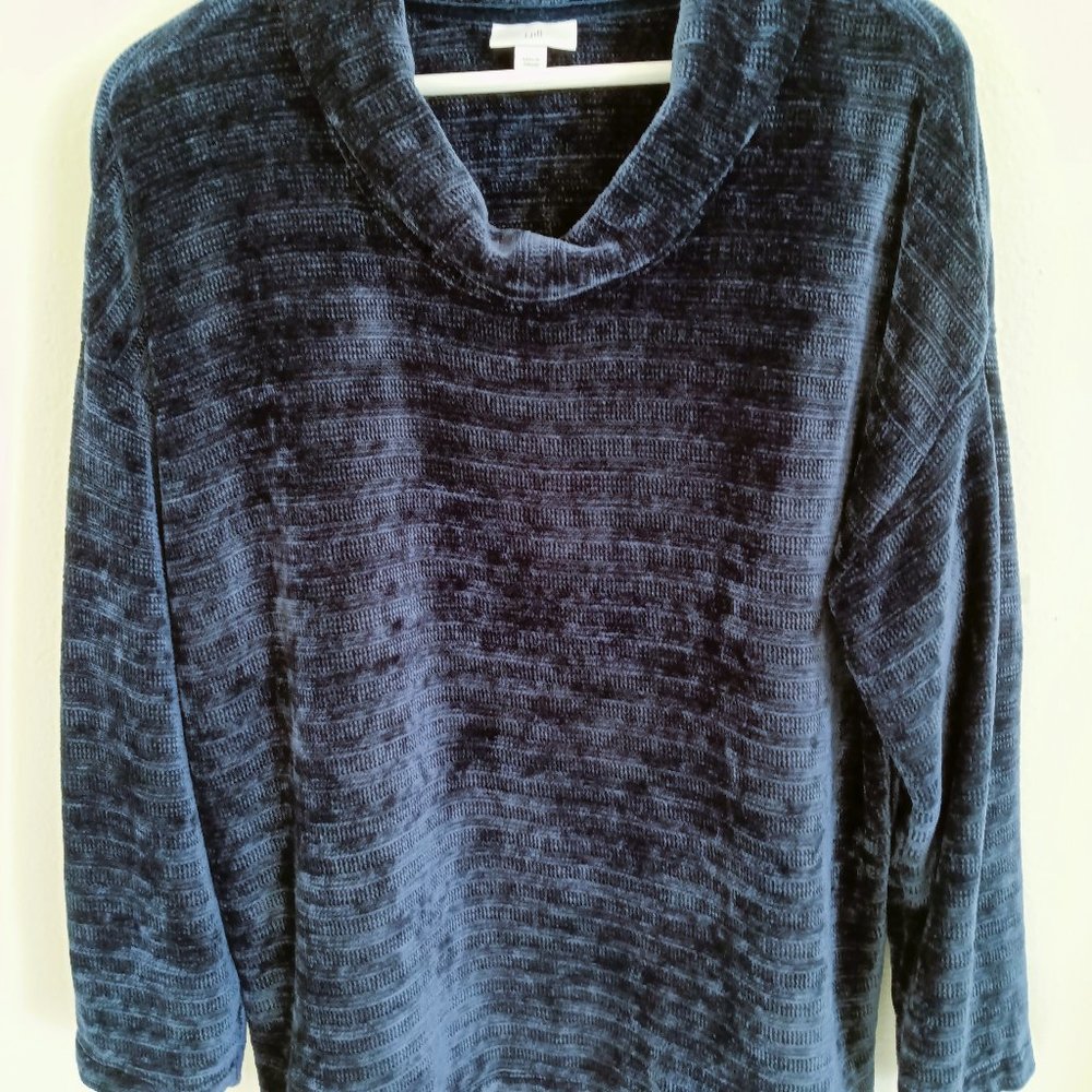 J. Jill navy blue cowl neck velour long sleeve sweater